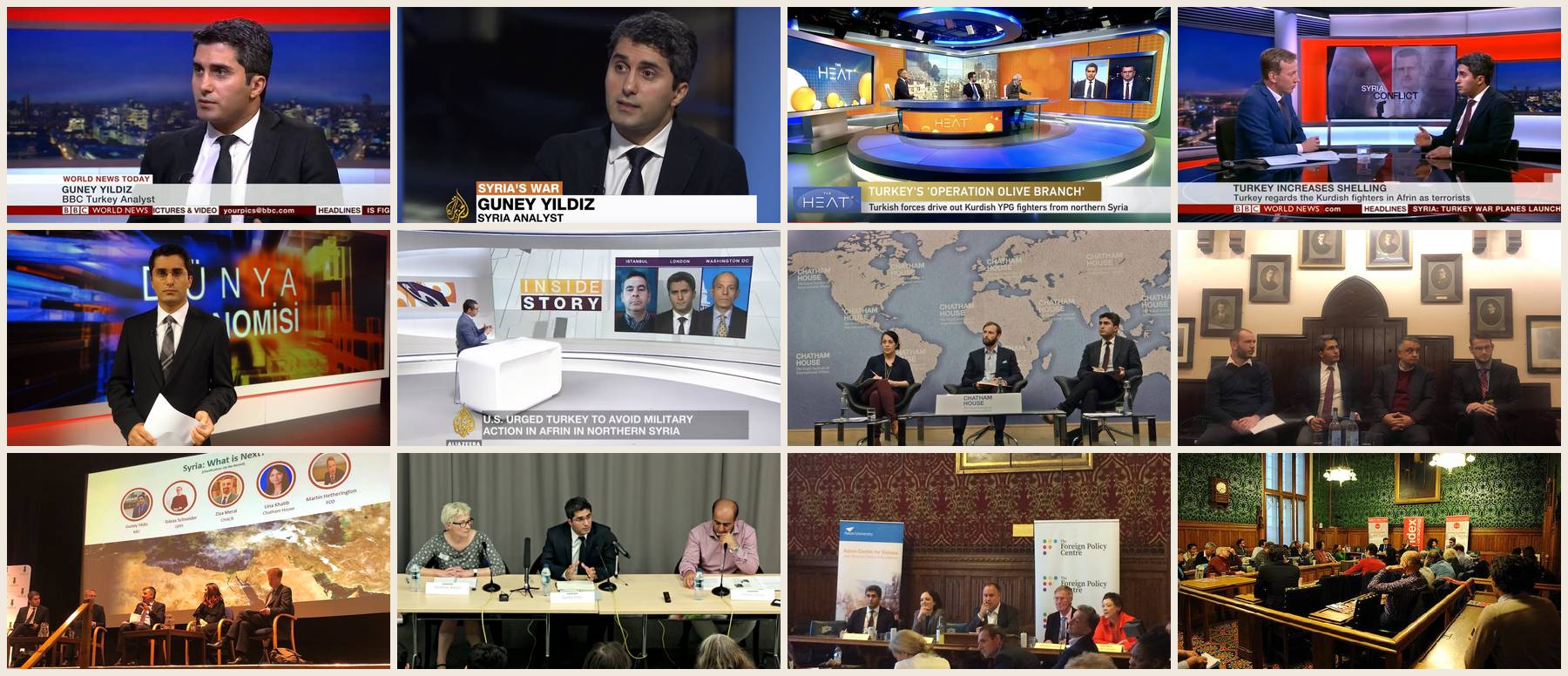 Güney Yıldız across BBC World News, Al Jazeera, CGTN, BBC Turkish, Chatham House and the Cambridge Union